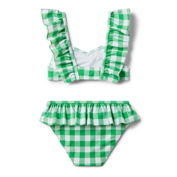 NWT Janie and Jack green white gingham girls swimsuit 2 piece bikini NEW!